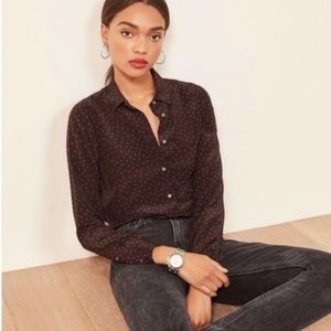 Reformation Silk Button Down in Red Polka Dot